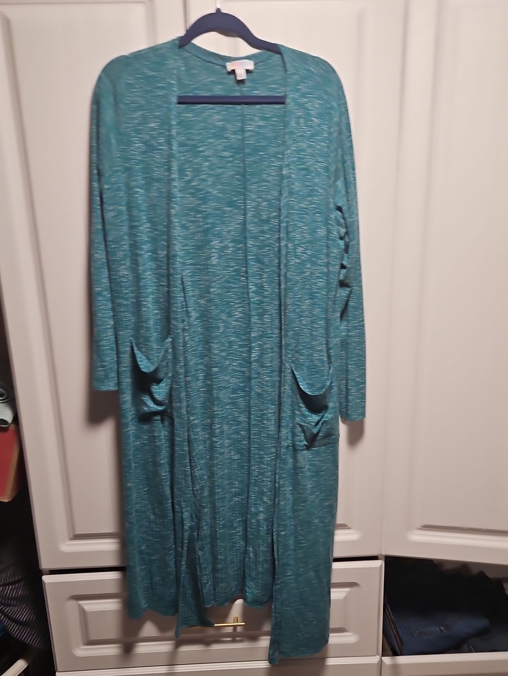 LuLaRoe Teal Space-Dye Long Open-Front Cardigan